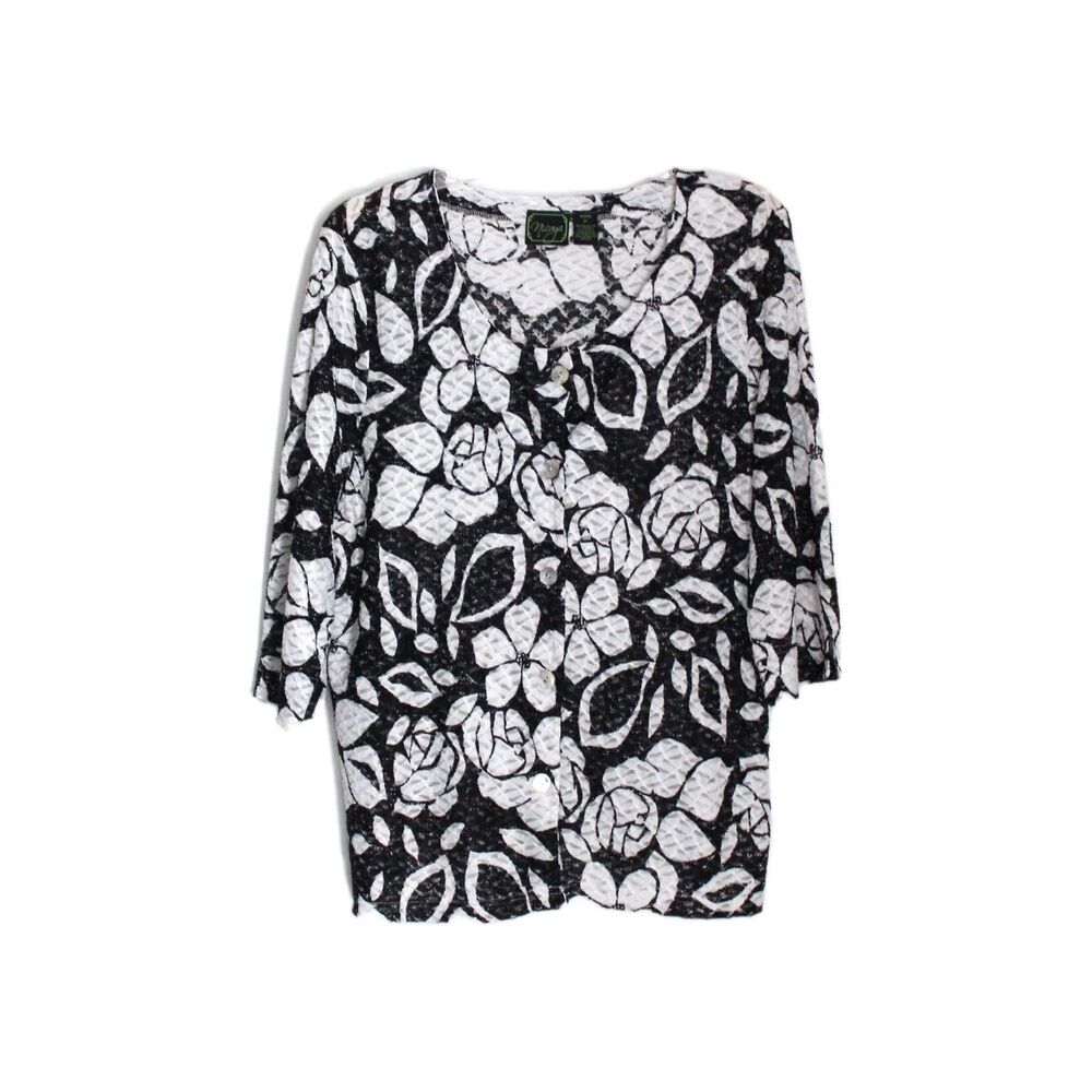 Nicaya Woman's Blouse Button Front Black & White Stretch Size 2X
